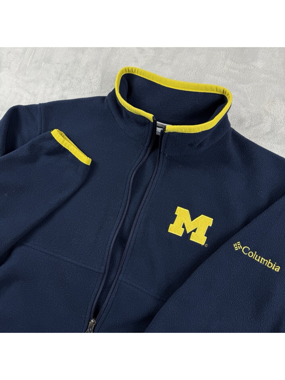 Columbia Michigan Wolverines Men’s L Navy Full Zip Fleece Jacket NCAA Blue Maize